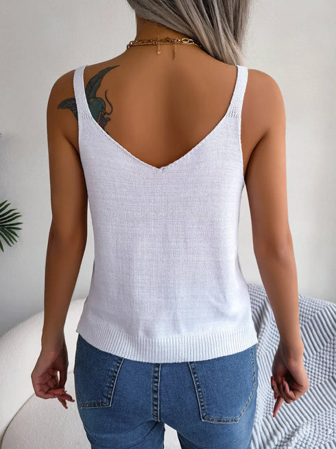 'Raya' Openwork Knit Tank Top - Celes Fashion